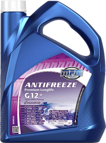 Охолоджуюча рідина MPM Antifreeze Prem.Longlife G12+Concentrate 5л 86005A фото